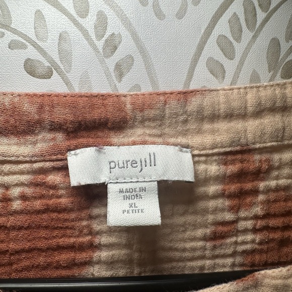 J. Jill size XL Petite short sleeve boxy top tie dye gauzy slub cotton Boho - Picture 9 of 9